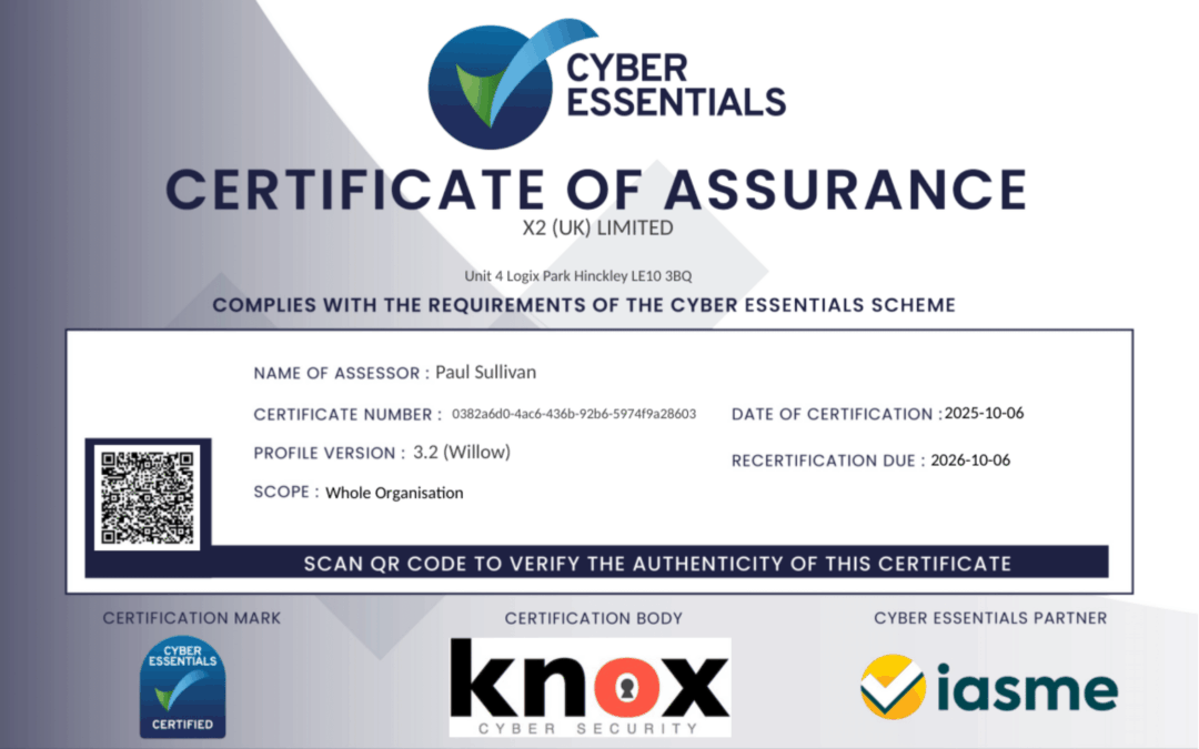X2 (UK) Ltd. Achieves Cyber Essentials Certification